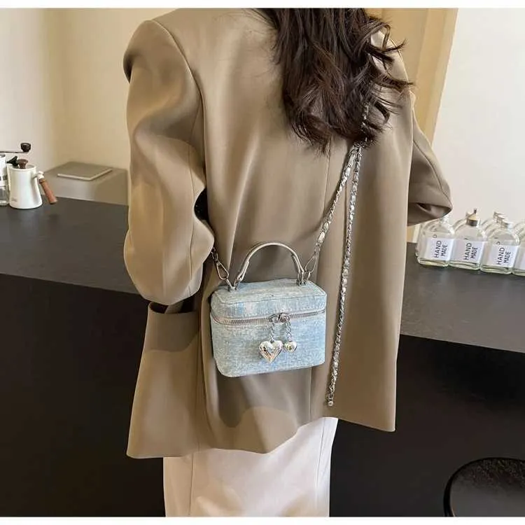 Vintage Denim Crossbody Bag Women Casual Fashion Flap Beads Box Short Handle Bags Female Versatile Commute Chain_voghion.com