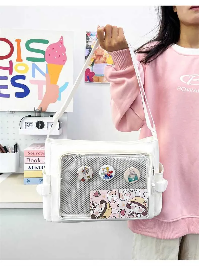 Stile preppy Candy Color Carino Spalla Anime Expo Trasparente Badge Display Messenger Bag Donne Bambola Itabag Crossbody_voghion.com
