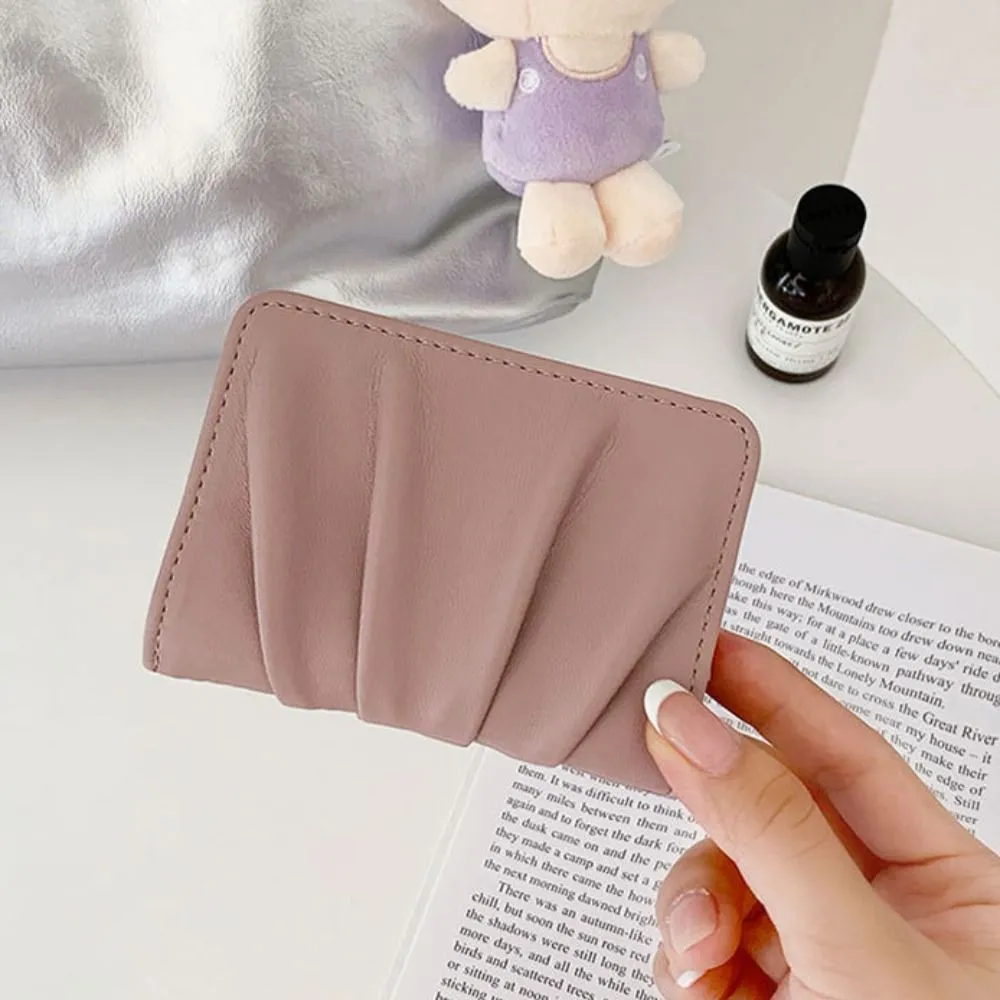 New Wrinkled Bag Anti Thief Solid Color Card Case Ultrathin PU Leather Short Purse Woman_voghion.com