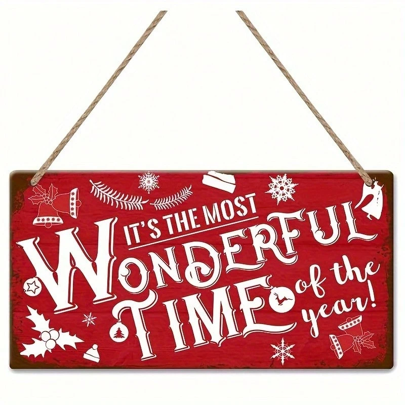 Świąteczny, czerwony, drewniany, wiszący znak dekoracyjny – zimowy wzór, odpowiedni do świątecznego wystroju domu, dekoracji domu, dekoracji świątecznych, wystroju pokoju_voghion.com