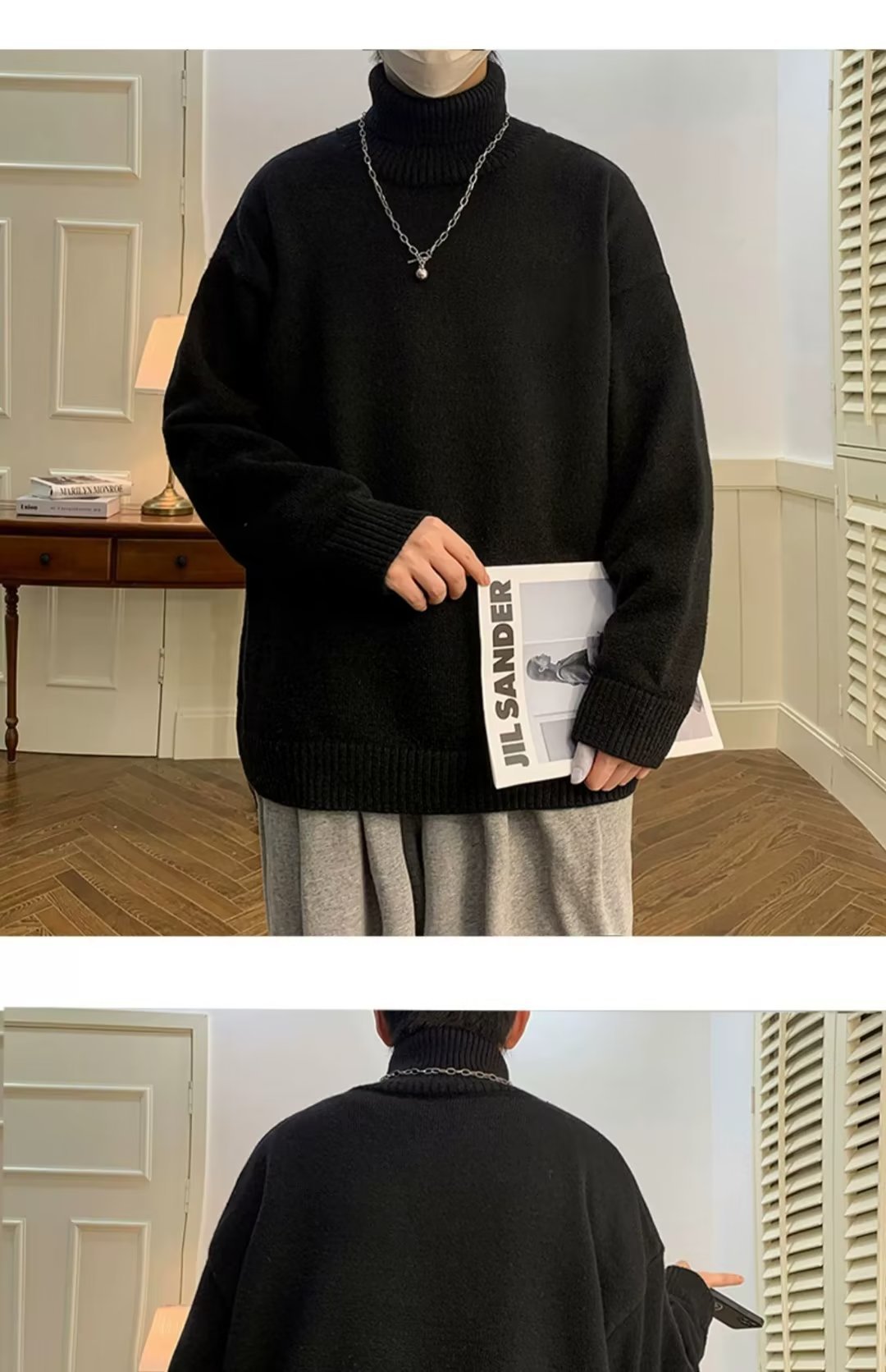 Herrenbekleidung Einfarbig Jungen Rollkragen Trend Herbst Und Winter Warm Mit Lockerem Lässigem All-Match-Strick_voghion.com
