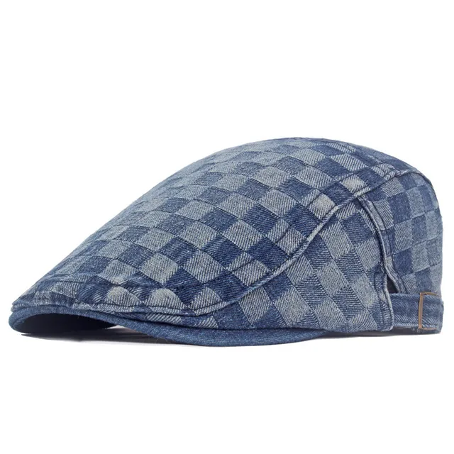 Mode 2024 Fire årstider Denim Ternet Print Avisboy Kasketter Flade Kasketter Herrer og Kvinder Maler Beret Hatte 150_voghion.com