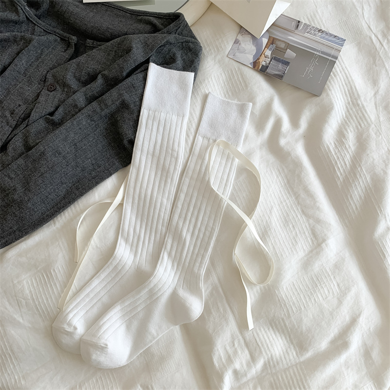 Calzini lunghi da donna in cotone stile JK estivo 2025, con nastro a coste larghe, nuovi, insacchettati_voghion.com