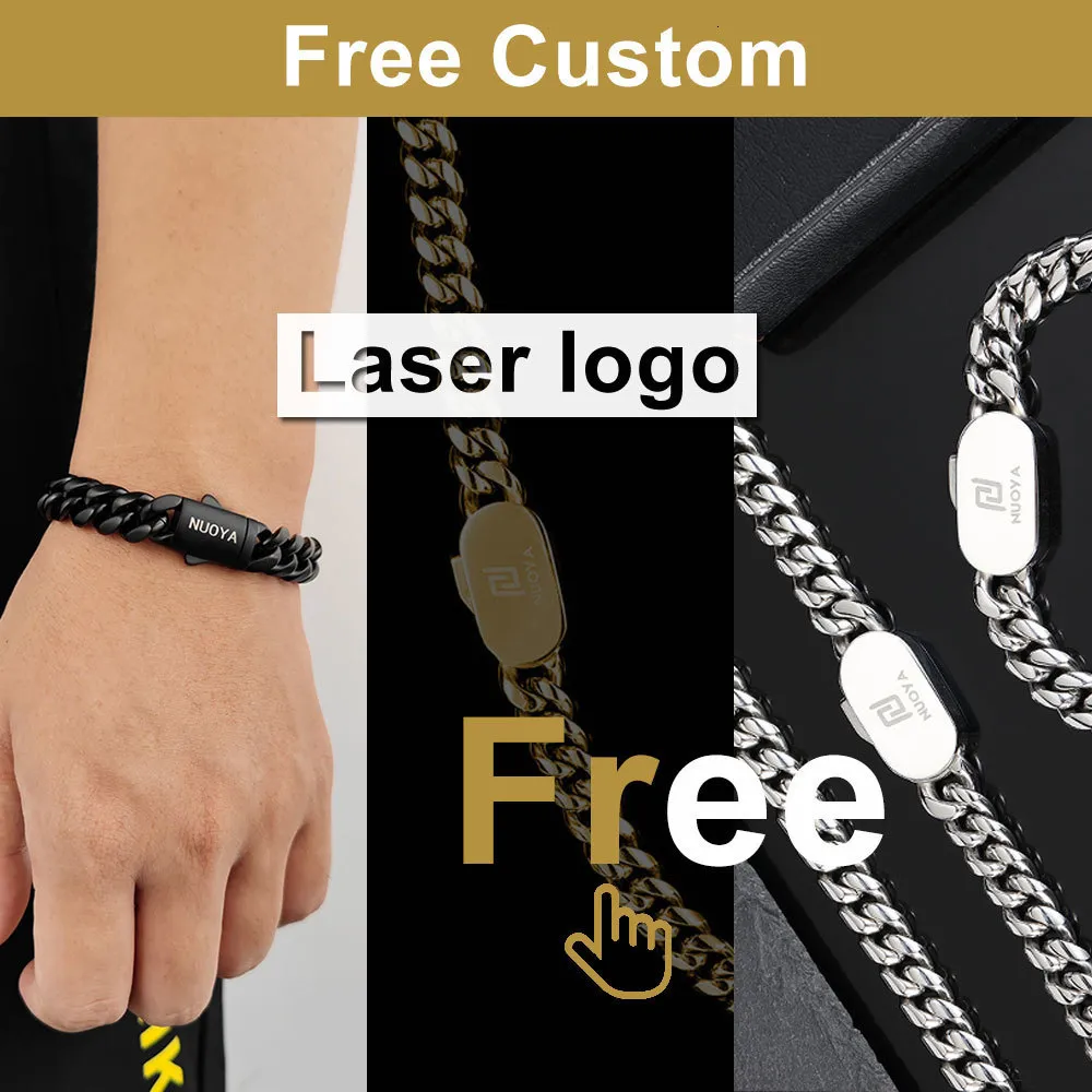 Charm Bracelets Hip Hop Rock Jewelry Free Custom Name Gold Plated Miami Cuban Link Chain Stainless Steel Bracelet For_voghion.com