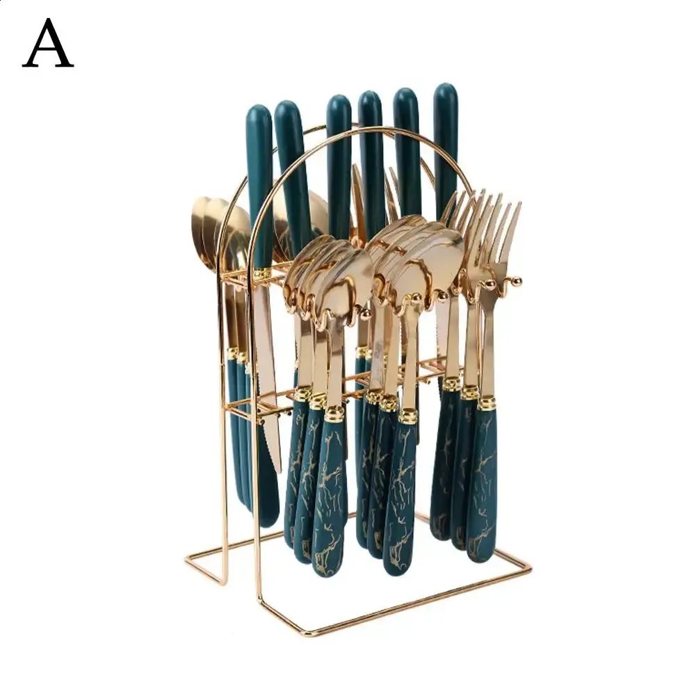 Conjunto de talheres com 24 peças, faca e garfo, aço inoxidável, com suporte, colher de sobremesa, adequado para qualquer ocasião 240826_voghion.com