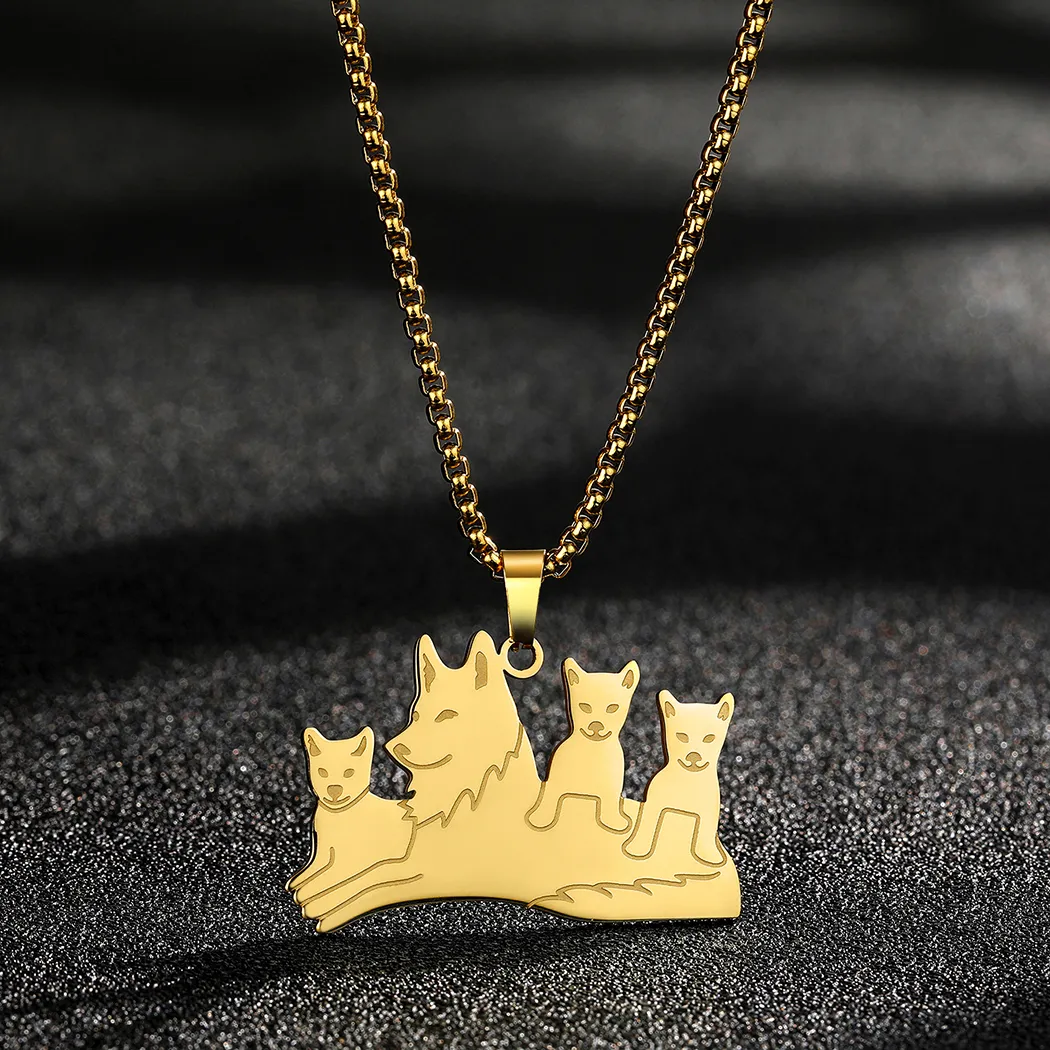 Wolf And Pups Pendant Necklace Animal Lover Gift For Everyone_voghion.com