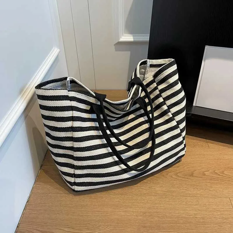 Sacs à main en toile à rayures simples et tendance pour filles, sacs à provisions de haute qualité Y241109_voghion.com