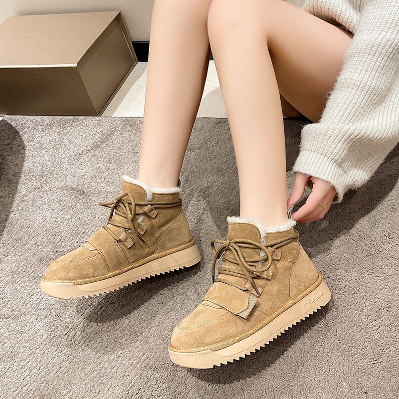 Schneestiefel für Damen, lässig, mit Schnürung, plus warme Plateaustiefel mit dicker Sohle, hoher Schaft und niedriger Schaft_voghion.com