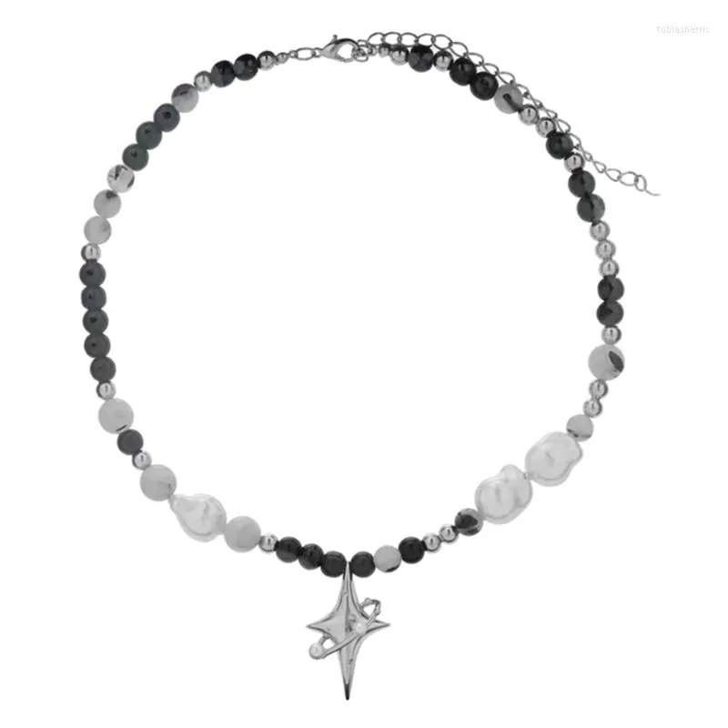 Ketten Frauen Mädchen Schwarz Weiß Perlen Halskette Barocke Perlenketten Stern Anhänger Choker Schmuck Geschenk Legierung Material für_voghion.com