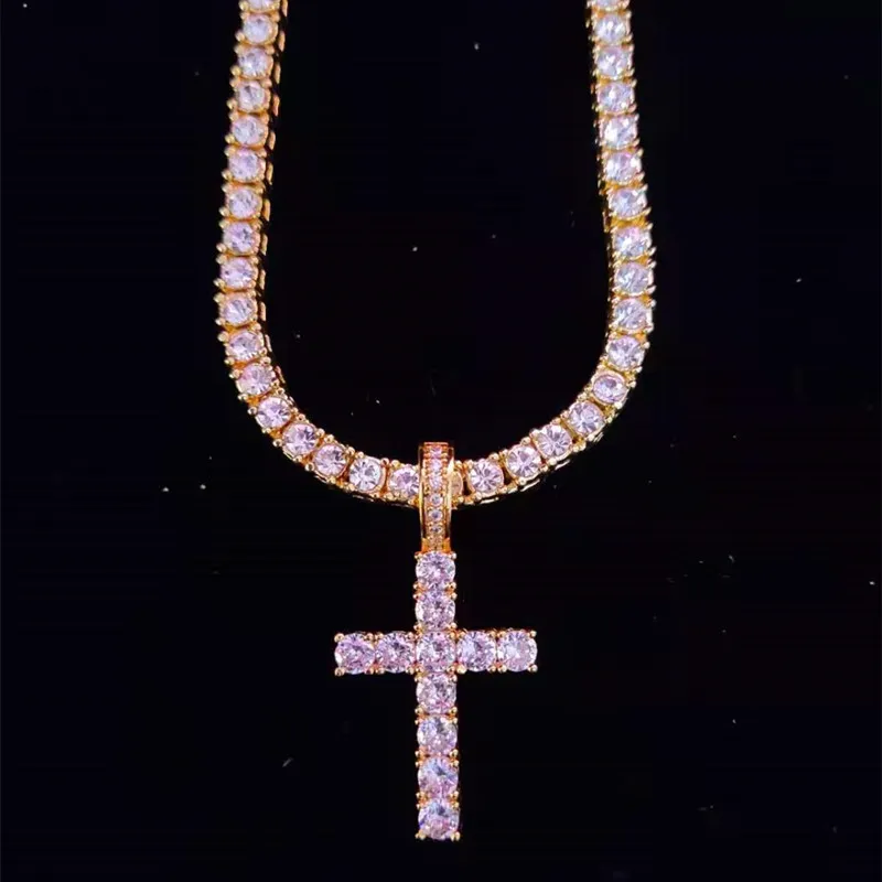 Anheng Halskjeder Menn Kvinner Hip Hop Cross Halskjede Med 4mm Zircon Tennis Kjede Iced Out Bling HipHop Smykker Mote_voghion.com