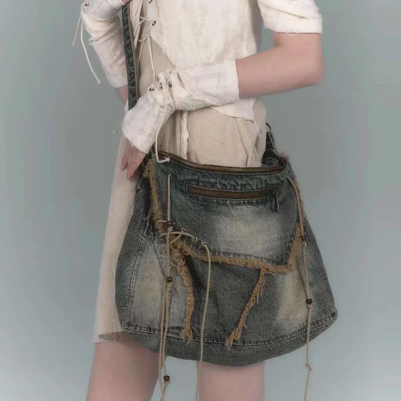 Sacs fourre-tout messager en denim vintage pour femmes, sacs à main et sacs à main de créateur 2023, nouveauté en bois, pompon perlé, grande bandoulière_voghion.com