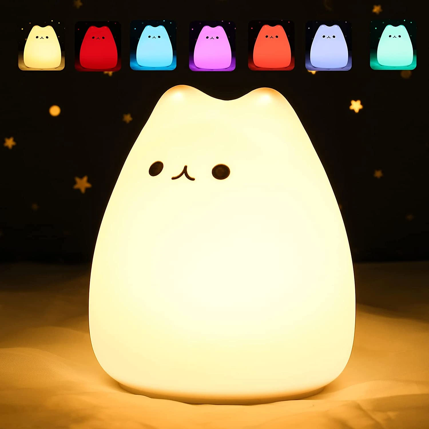Girls Bedroom Kitty Night Light Cute Cat Lamp Birthday Gift Kids Baby Toddler Teen Silicone Kawaii Nightlight Nursery Room Decor_voghion.com