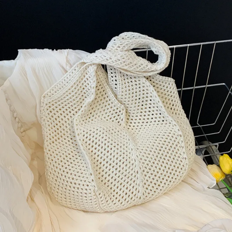 Damen Umhängetasche Lässige, handgefertigte Tragetaschen aus Strohgeflecht mit großer Kapazität für den Sommerstrand_voghion.com