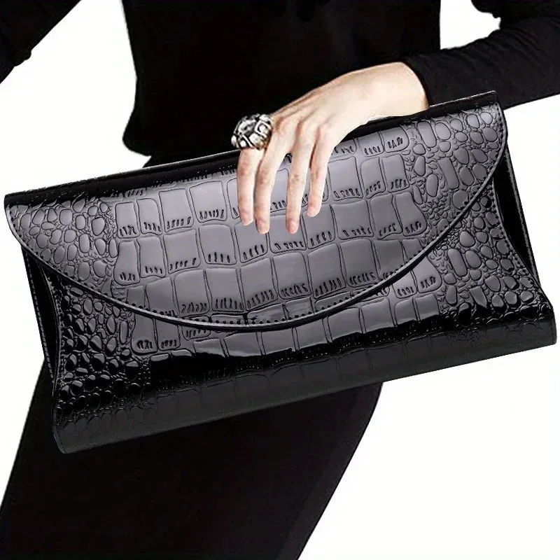 Womens Large capacity patent leather print crossbody clutch bag 240731_voghion.com