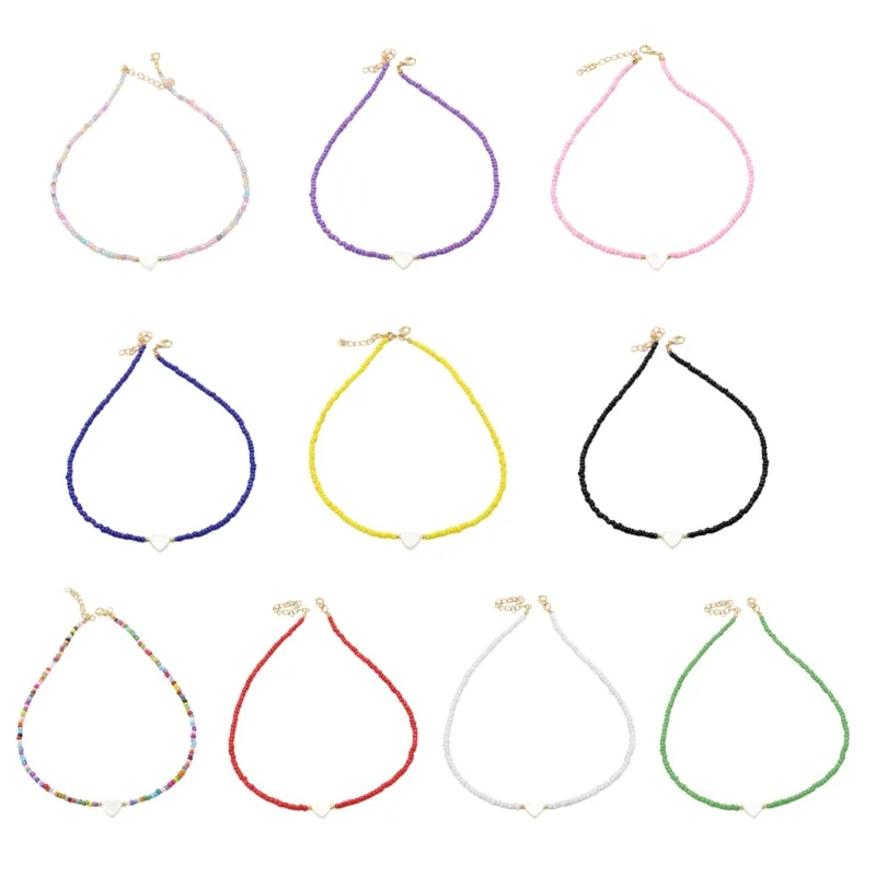 Correntes Verão Natural Coração Concha-Colar Contas Corrente Gargantilhas Colar Para Mulheres Feito À Mão Jóias Declaração_voghion.com