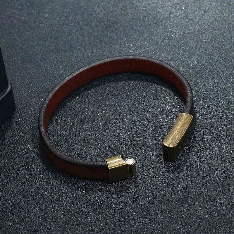 Bracciale da uomo in pelle intrecciata marrone punk con chiusura magnetica in acciaio inossidabile, alla moda, da 20,5 cm, regalo_voghion.com