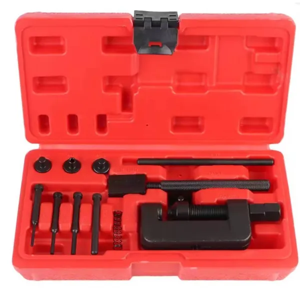 13-Piece Motorcycle Bike ATV Chain Breaker & Riveting Tool Kit CR-V Steel Storage Case Fits #35 - #630 Chains_voghion.com