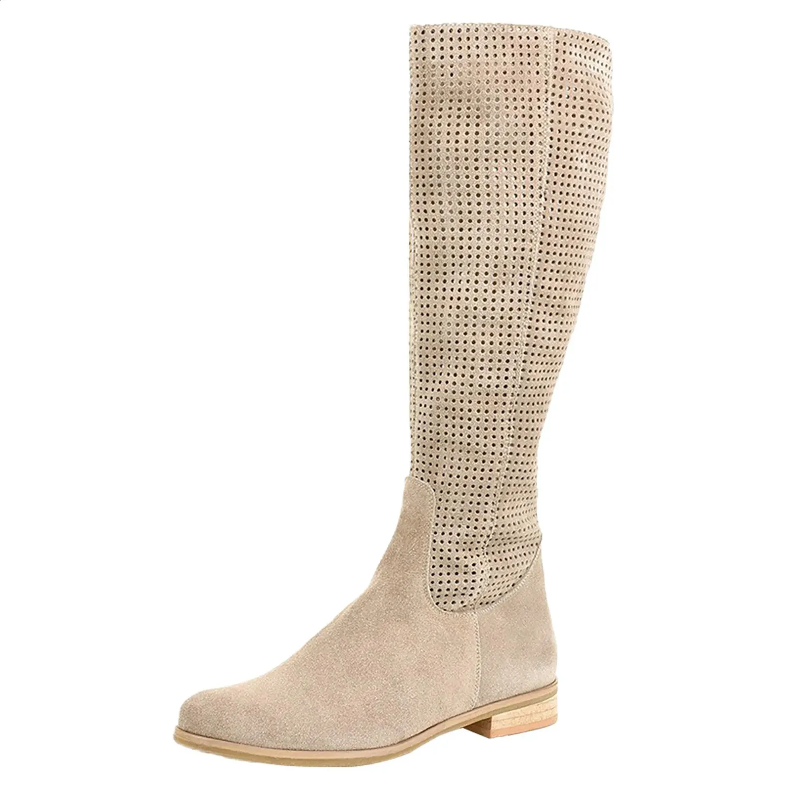 Autumn Winter Artificial Suede Casual Low Heels University Style Shoes Zipper 40-43 Womens Knee High Boots 241116_voghion.com