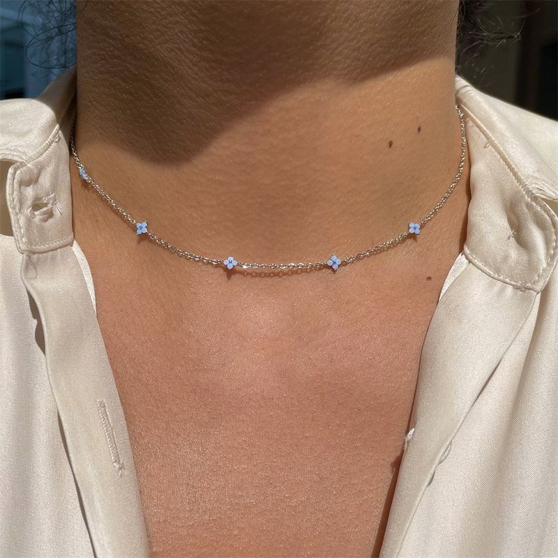 Blaue Blume Sommer Damen süßen Stil Klein Ins Schmuck exquisite Schlüsselbein Kette Halskette_voghion.com