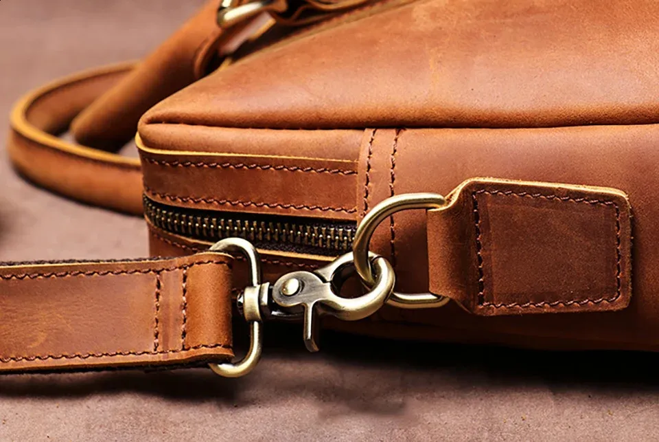 Vintage Man Handbag Briefcase Men Shoulder Genuine Leather Bags Brown Business Fashion 14 Inch Laptop_voghion.com
