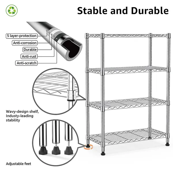 1000 Lbs Storage Shelving Steel Heavy Duty 4-Tier Utility Shelving Unit Steel Organizer Wire Rack For Home,Kitchen,Office,Chrome (13.7' D X 29.5' W_voghion.com