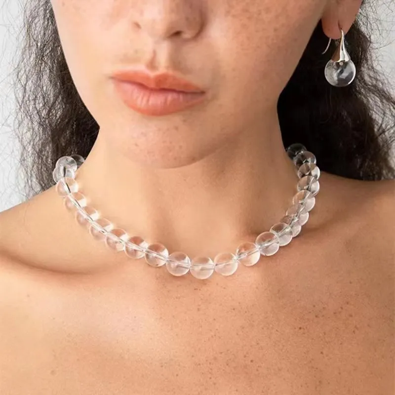 Ketten Huanzhi Transparente natürliche Kristallsteinperlen Halskette für Frauen Magnetschnalle Kette Schlüsselbein Choker_voghion.com