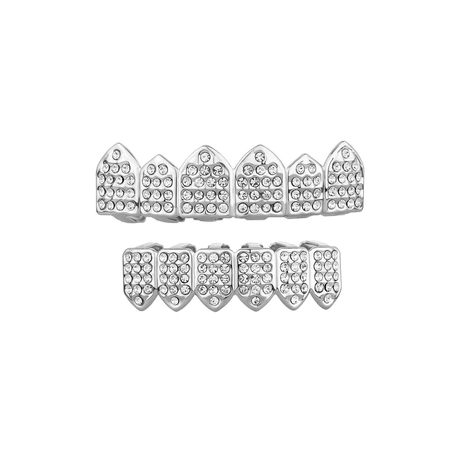 Echtes Gold Vampirzähne Fang Grillz Punk Hip Hop CZ Cubic Zirkon Poker Buchstaben Iced Out Dia Grills Zahnspangen Zahnkappe_voghion.com