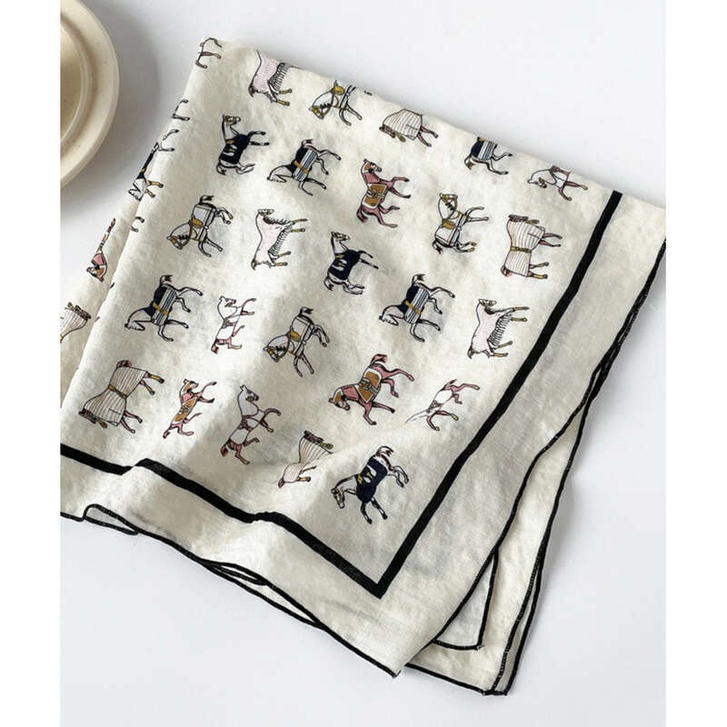 Piccola sciarpa quadrata da donna, nuova sciarpa estiva, alla moda e versatile, in cotone e cotone con stampa digitale._voghion.com