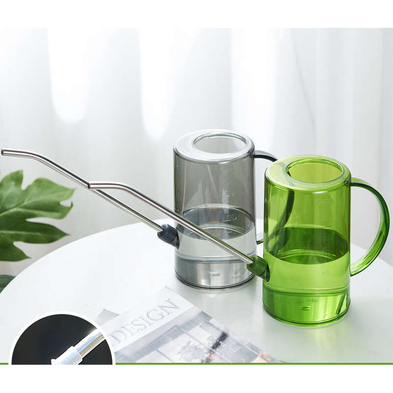 Ghiveci cu gură lungă din oțel inoxidabil pentru grădinărit de uz casnic, plante verzi, instrument de udat din plastic transparent, mare_voghion.com