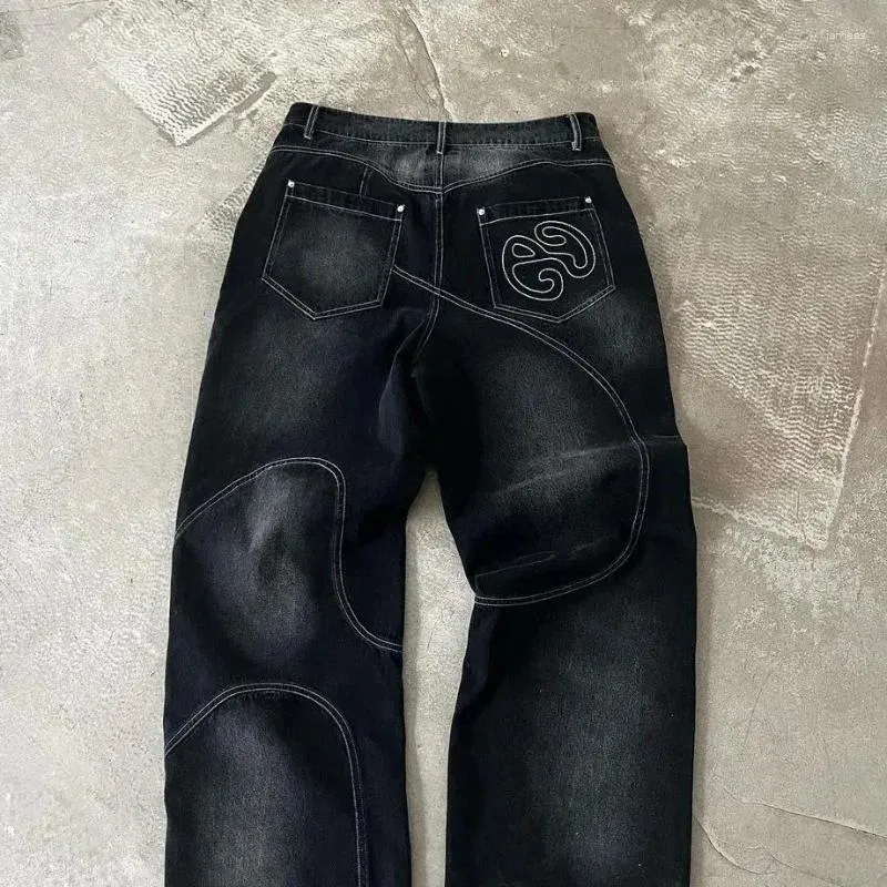 Jeans pour hommes Y2k Vintage Baggy pour hommes Hip Hop Distressed Retro Pantalon noir surdimensionné Haruku Gothic Pantalon large_voghion.com