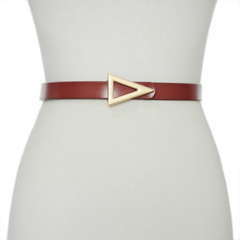 Ceinture polyvalente version coréenne pour femmes, ceinture décorative à boucle triangulaire en cuir de vache véritable, taille fine simple à boucle unique_voghion.com