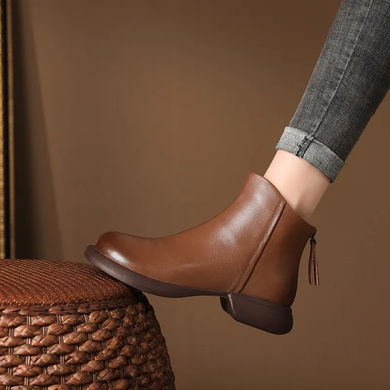 Martin Fashion Versatile Retro Western Short Autumn And Winter Back Zipper Women's Boots Soft Sole Casual_voghion.com