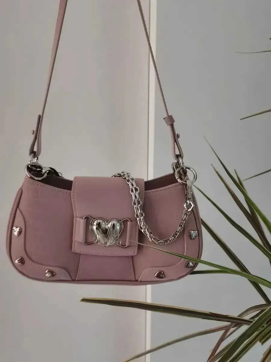 Frauen schulter metall kette herz-förmigen dekoration Y2K stil unterwäsche tasche süße frauen mode handtasche Y241116_voghion.com