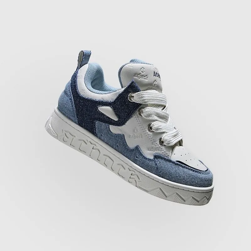 Fashion Denim Leather Casual Sneakers Women Comfortable Soft Soled Shoes_voghion.com