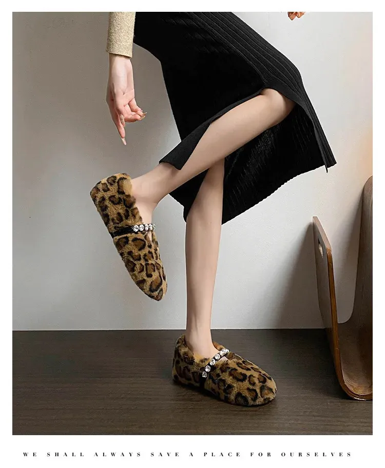 Fashion Leopard Fur Ballet Apartment Water Dia Buckle With Mary Jane Shoes Womens Winter Warm Plush Shallow Load 241122_voghion.com