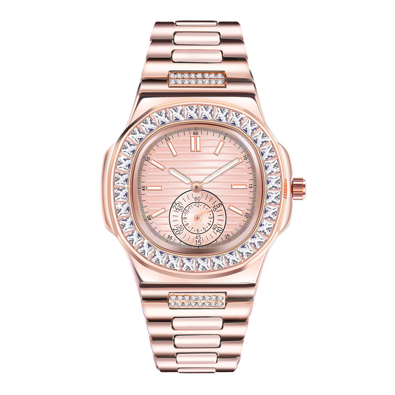 Orologio al quarzo da uomo alla moda con strass - Stile minimalista business e hip hop - Cassa in lega resistente all'acqua - Chiusura per gioielli in acciaio inossidabile_voghion.com