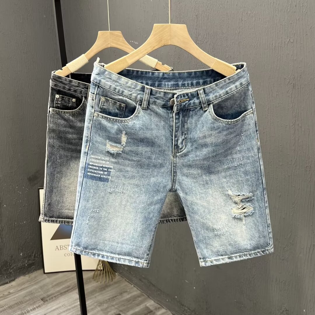 Men's Clothing 2024 High Street Denim Shorts Men's Design Niche Summer Shorts Men's Loose Mid-Length Pants One Piece Dropshipping