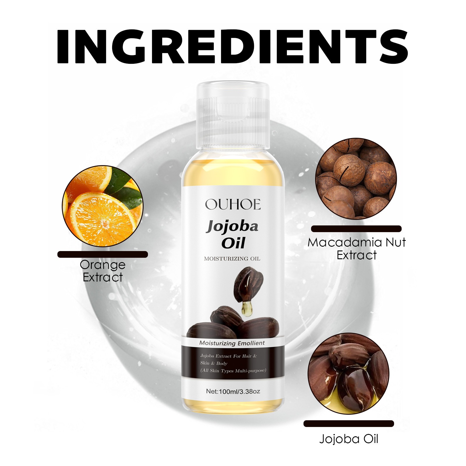 L'olio di jojoba OUHOE rassoda, idrata il viso, illumina il corpo, rendendo la pelle morbida, forte e resistente alla cura dei capelli_voghion.com