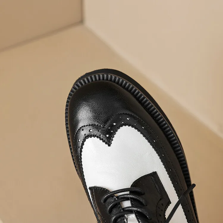 Spring/Autumn NEW Pumps Round Toe Thick Heel Split Leather For Women Retro Mixed Colors Oxfords Platform Shoes Eaa0 Oxds_voghion.com