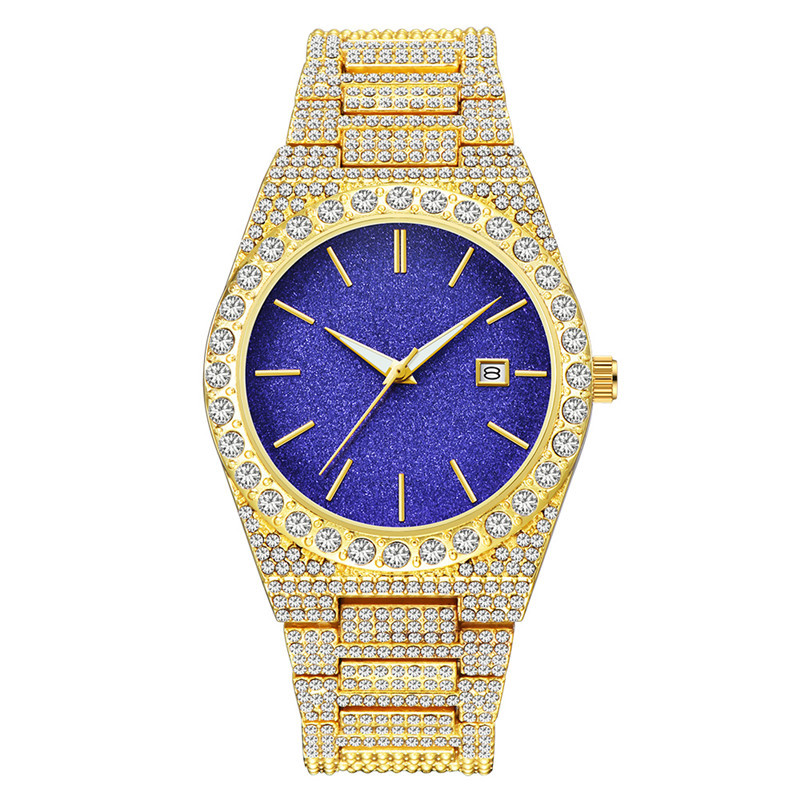 Orologio da uomo al quarzo con calendario in oro e argento con diamanti e datario - Cassa e cinturino in lega - Diverse opzioni di colore_voghion.com