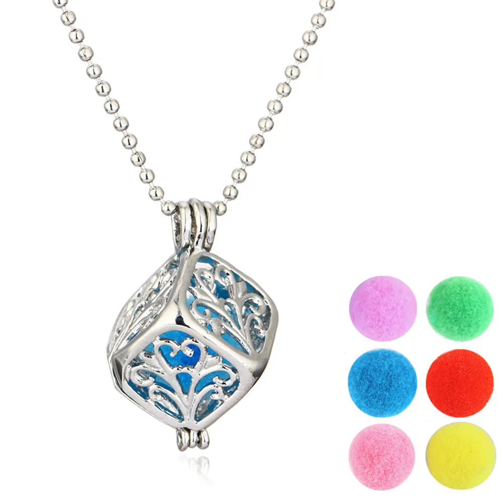 Hollowed Out Fligree Cube OAromatherapy Essential Oil Diffuser Locket Pendan Necklace Perfume Cotton Ball Jewelry Gifts_voghion.com