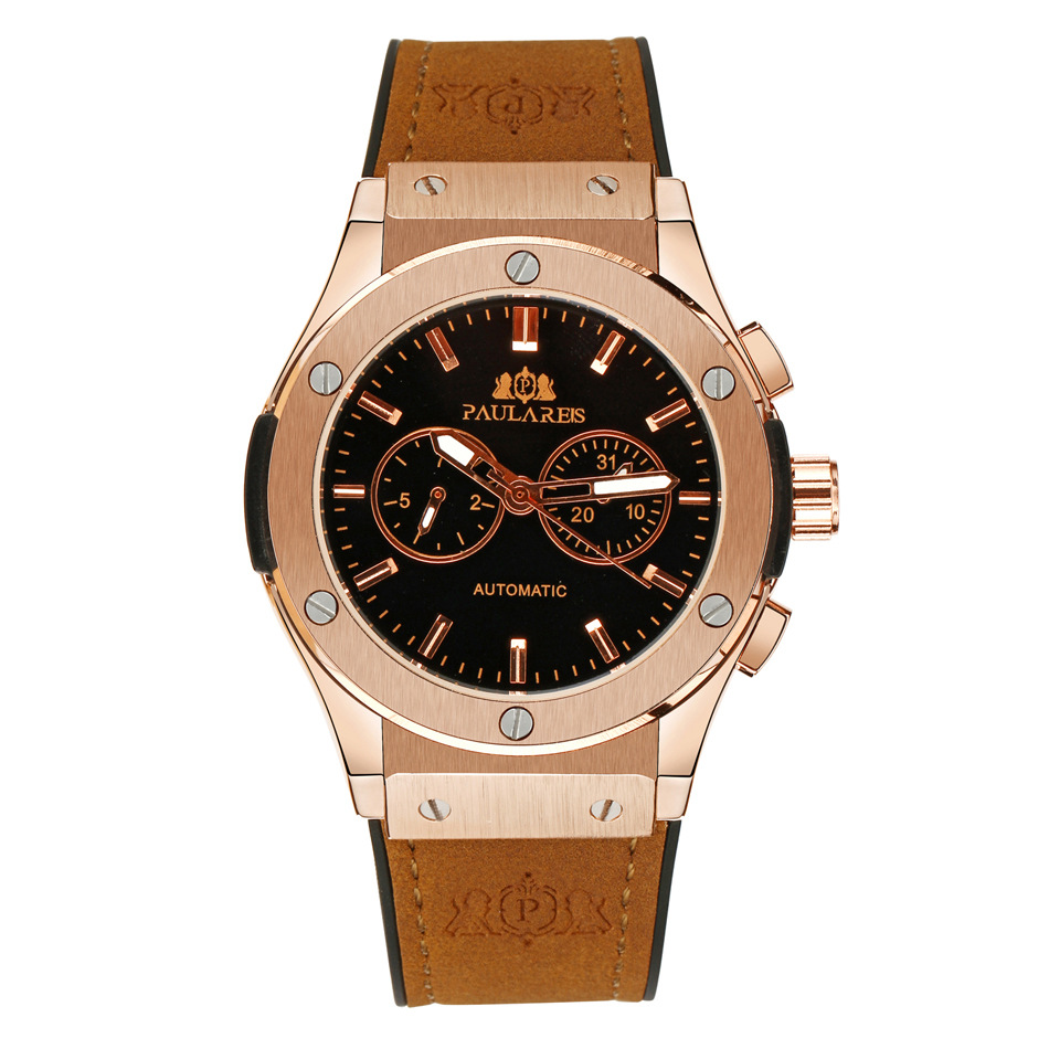 nical Multifunctional Luminous Rose Gold Tape Men's AUTOMATIC WATCH_voghion.com
