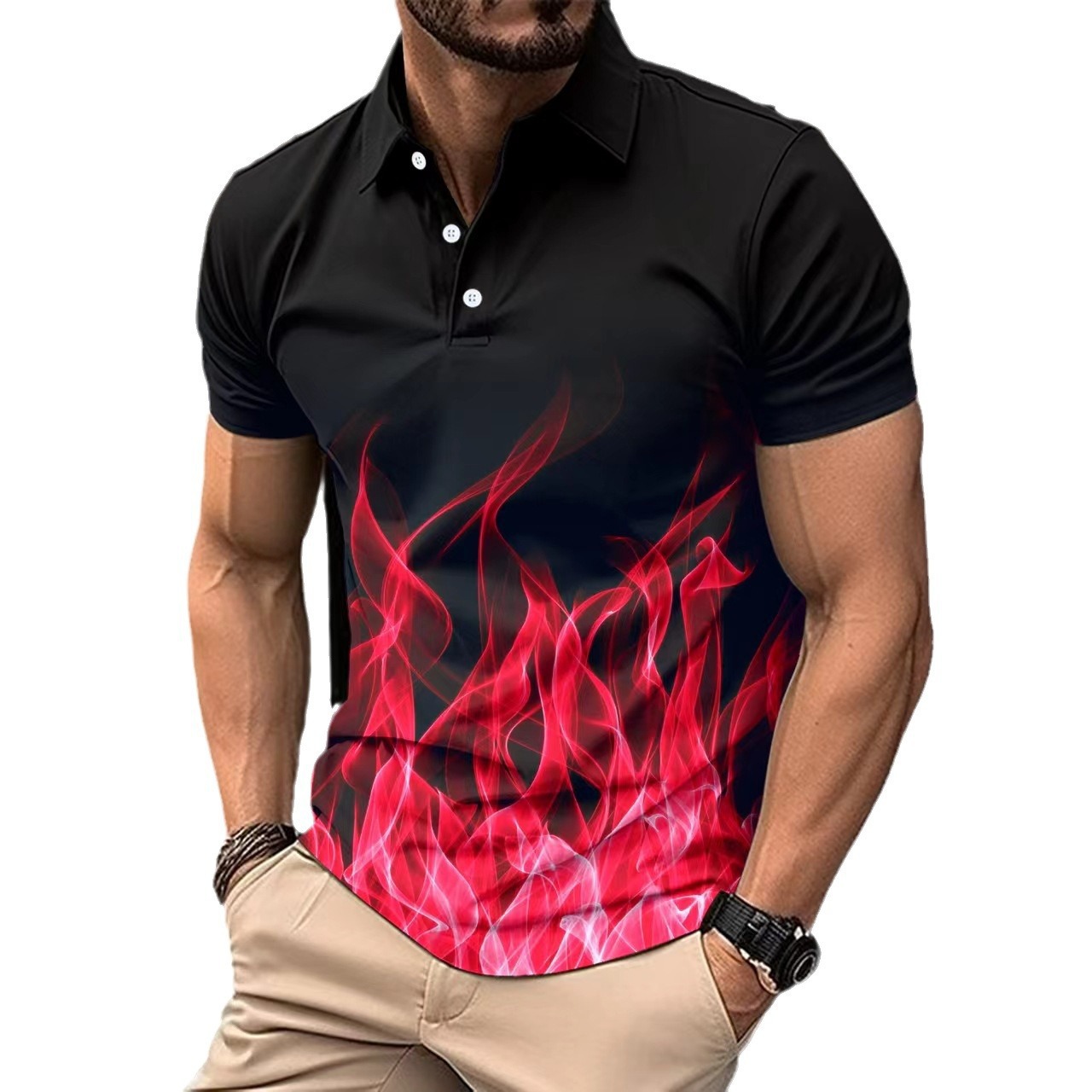 2025d INS24 Summer Button Flame Gradient Color Short Sleeve Polo Shirt Men T_voghion.com