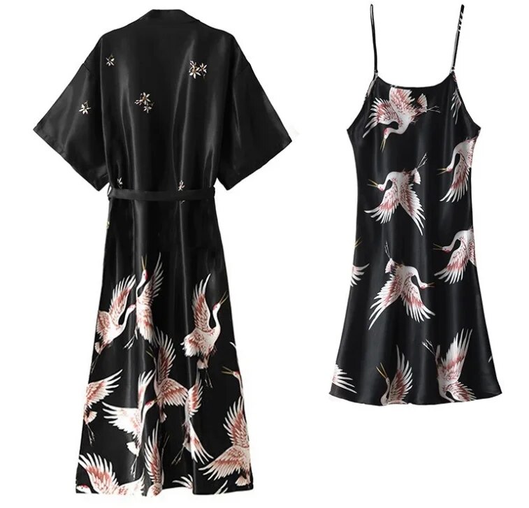 Women's sexy pajamas set, V-neck pajamas, silk pajamas, soaking dress, ladies pajamas, home service, spring, 2-piece set_voghion.com