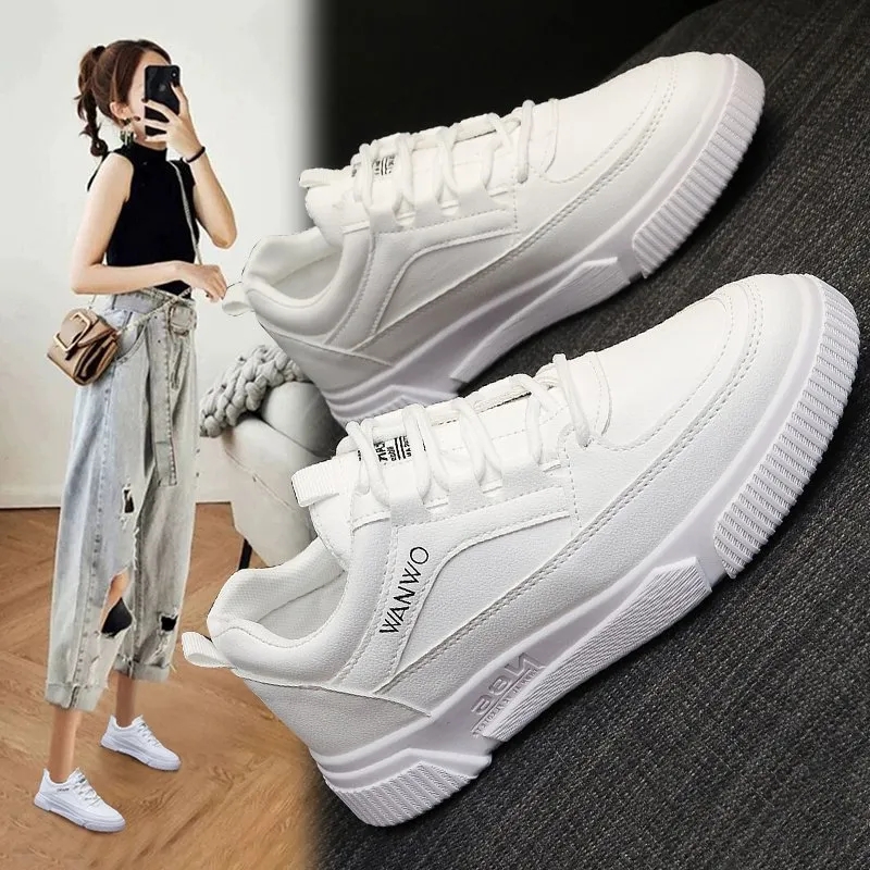 Thick Soled Round Toe College Style Low Cut White With Breathable Mesh For Comfortable Casual Sports Shoes_voghion.com