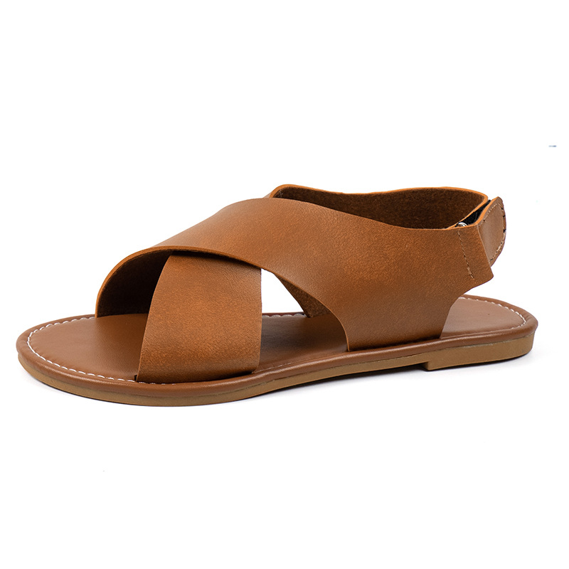 Sandali da spiaggia semplici con cinturino incrociato, taglia grande, in velcro, per donna_voghion.com