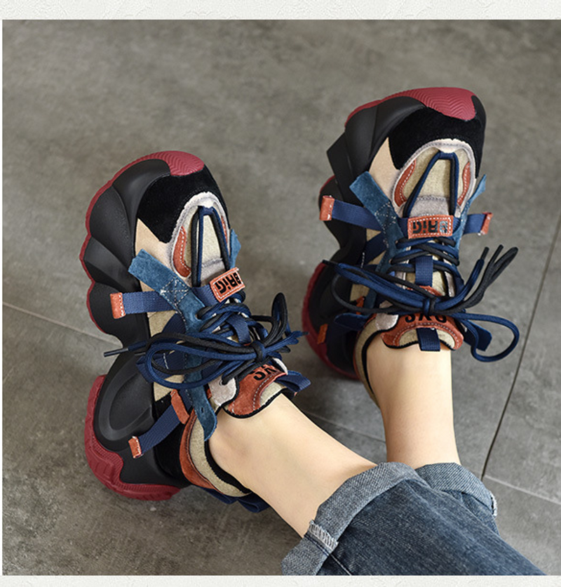 Chaussures de sport décontractées à semelle épaisse pour papa, en cuir véritable, polyvalentes, à lacets, basses, Design Sense, nouvelle collection printemps 2024_voghion.com