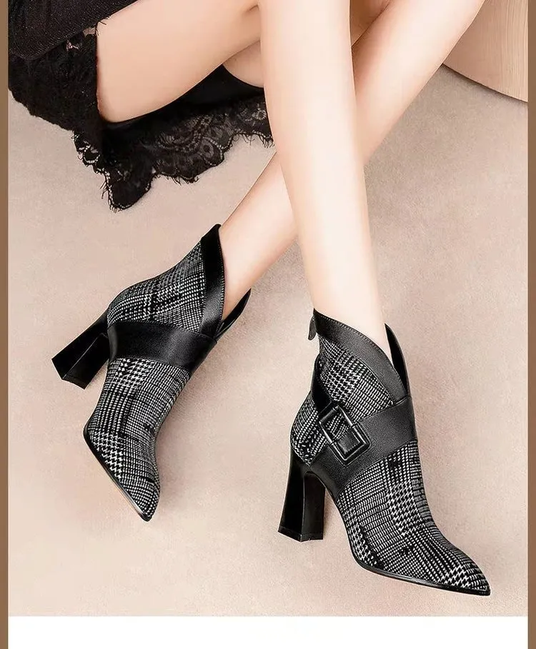 Women's Ankle Boots High Heel With Back Zip British Style Formal_voghion.com