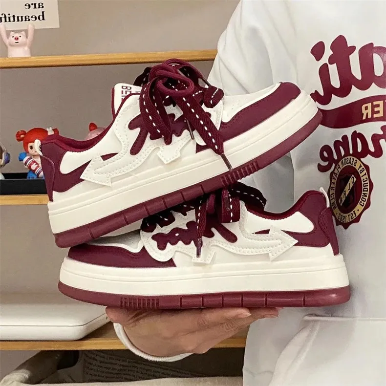 Women Platform White Lace Up Skateboard Flat Outdoor Comfortable Running Shoes Tennis Jogging Sneakers atos De Mujer_voghion.com