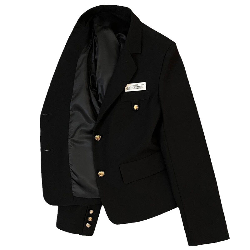 Dammekleeder Fréijoer an Hierscht Design Sense College Style Casual Street schwaarz kuerz Kostümjacket fir Fraen_voghion.com